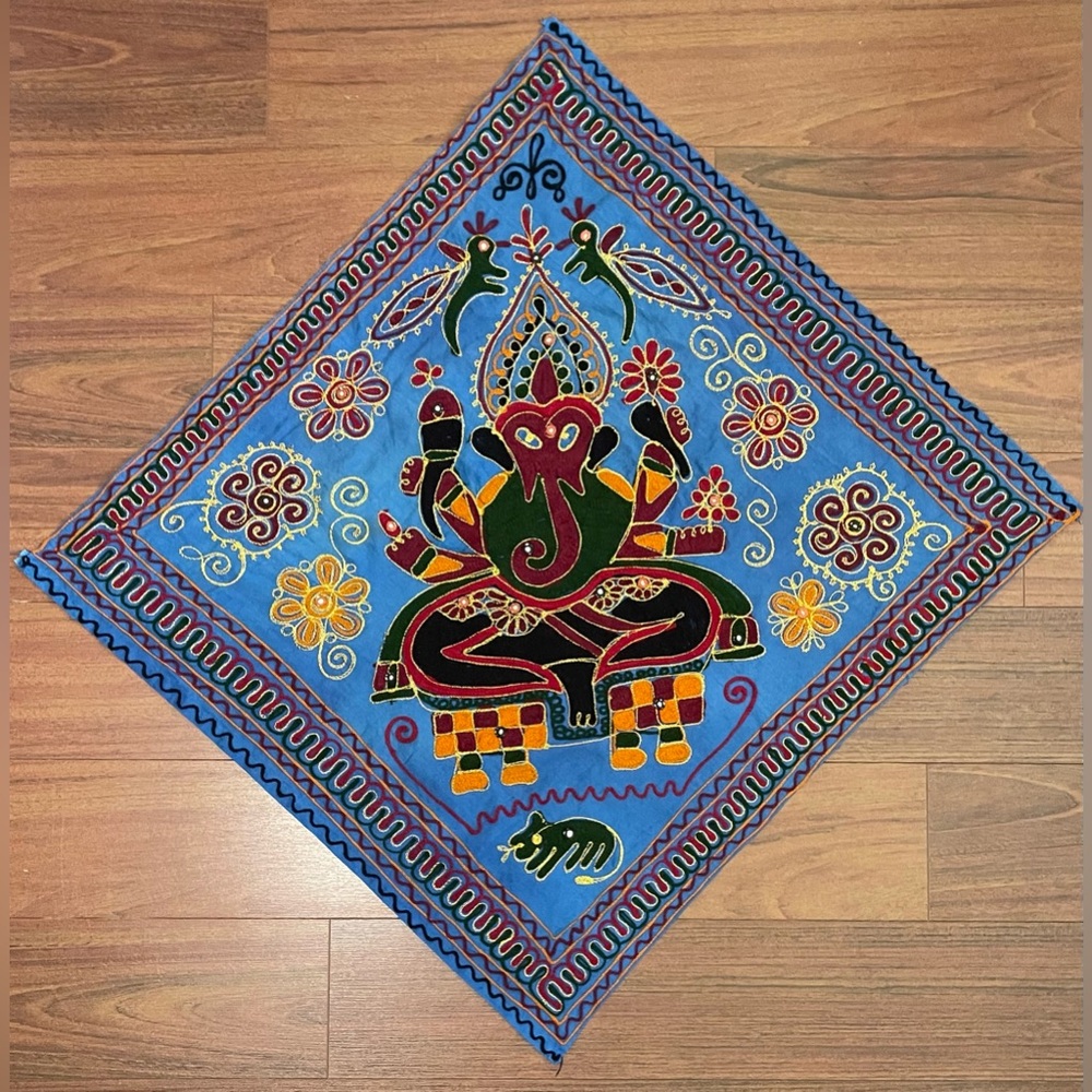 Amazing vintage Lord Ganesha wall tapestry embroidered